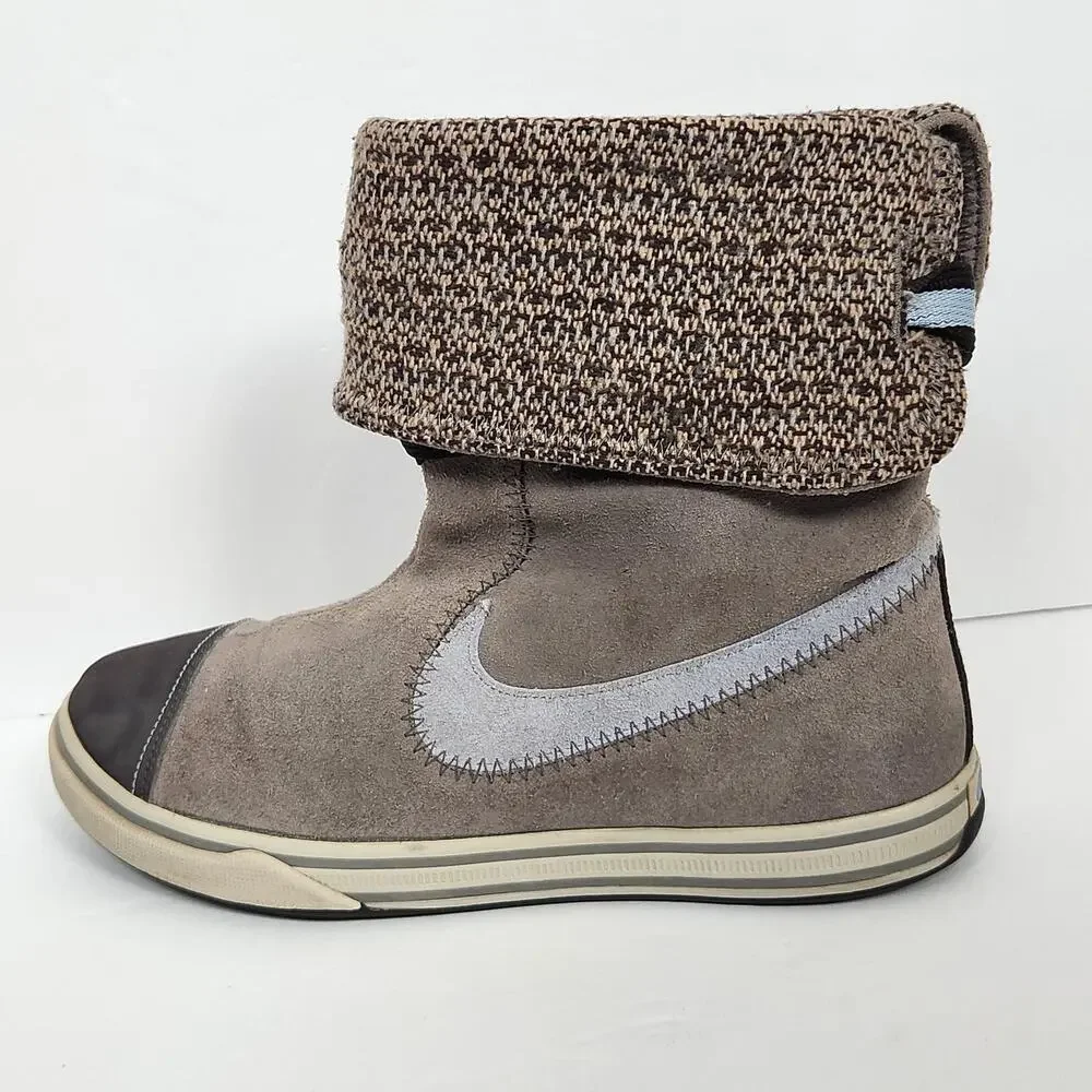 Nike Gray Suede Mid Calf Boots Womens Size 9 US Ankle Knit Cuff 316394-041 Y2K